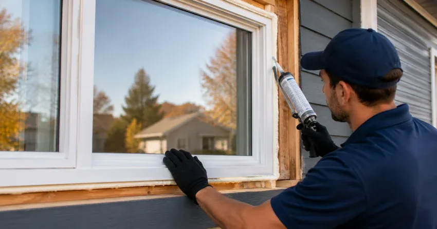 technician installing a new vinyl window in Newmarket