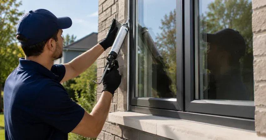 Aluminum window frame with double glazed insulated glass unit installed in a residential wall in Glenway Estates, Newmarket