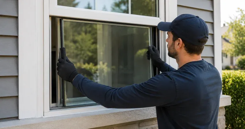 technician boarding up broken window during emergency glass repair Newmarket