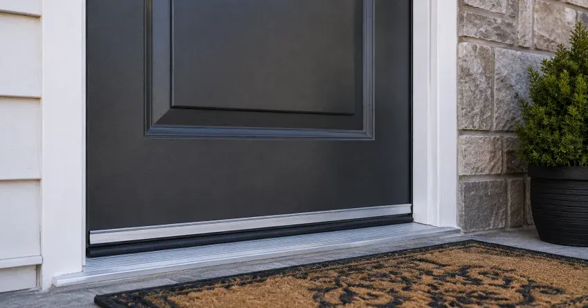 technician replacing worn door weatherstripping in Armitage, Newmarket home