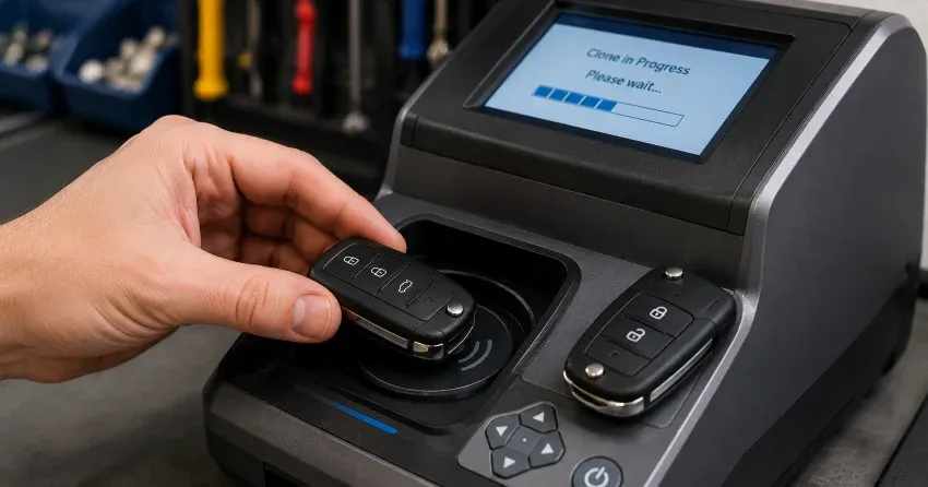 mobile locksmith performing car door key duplication Central Newmarket, Newmarket on-site