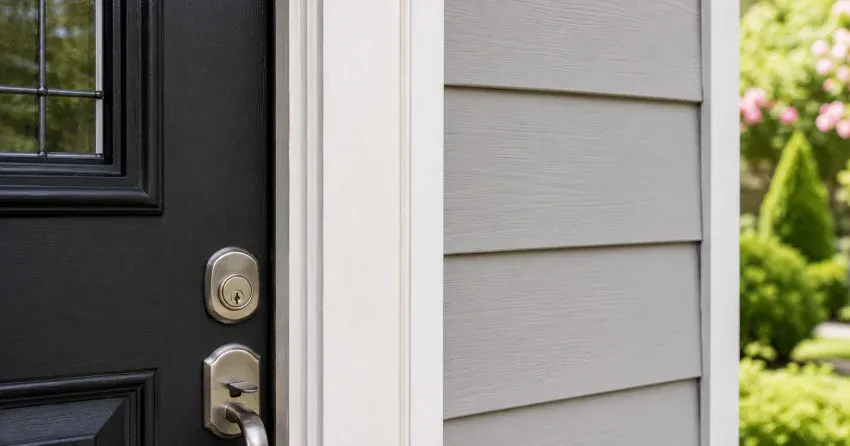 technician inspecting door jamb behind cracked casing in Gorham-College Manor, Newmarket home