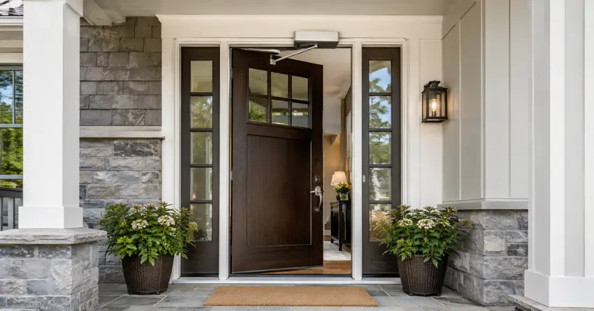 residential automatic door opener installed on exterior entry door in Central Newmarket, Newmarket