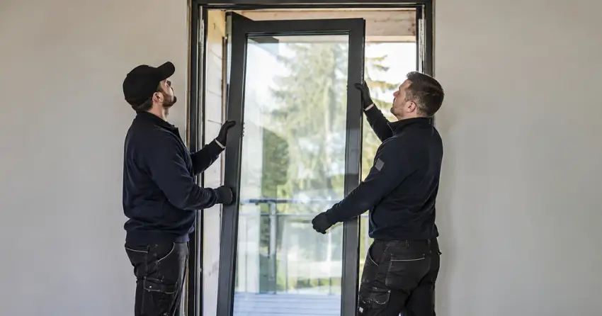 new glass panel being fitted into door frame in Armitage, Newmarket