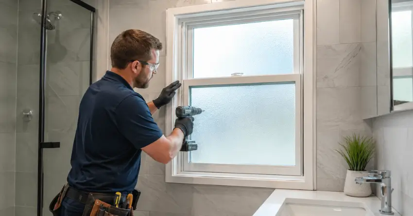 frosted glass installation bathroom window in Gorham-College Manor, Newmarket