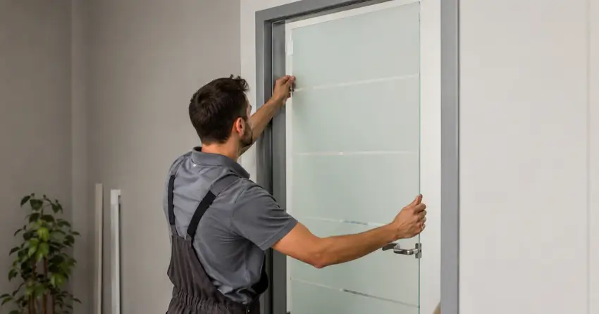 frosted glass interior door panel installation in Newmarket