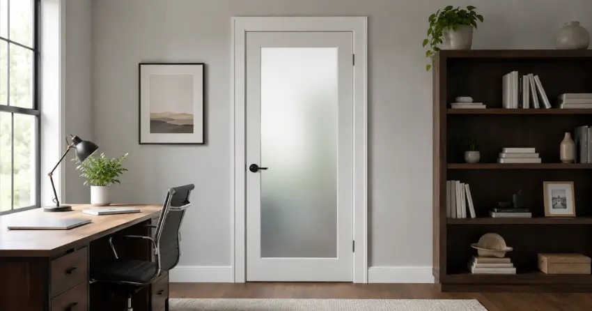 frosted interior door installed in home office in Glenway Estates, Newmarket