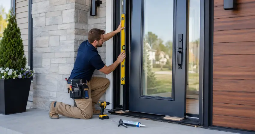 glass outside door installation with energy-efficient double-pane glazing in Glenway Estates, Newmarket