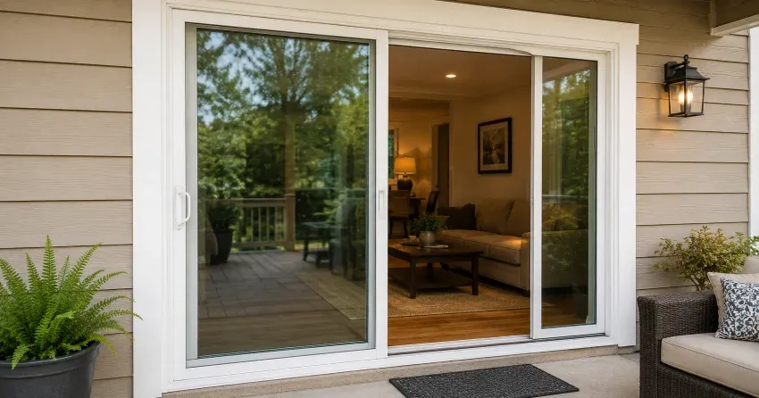 Patio Door Installation technician setting a new frame in Central Newmarket, Newmarket