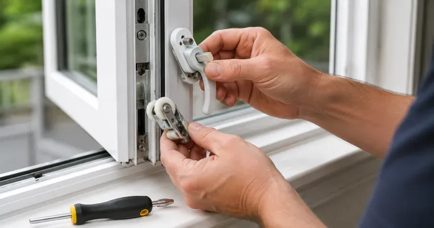 technician performing broken window repair Newmarket on a sliding window
