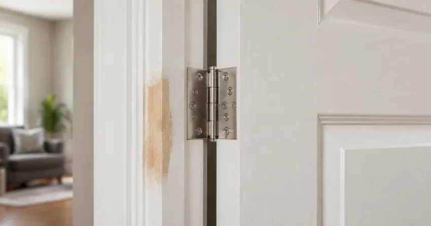 technician checking a warped door against a straightedge in Leslie Valley, Newmarket